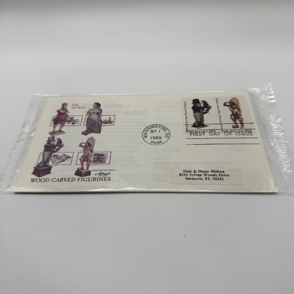 1986 Artmaster First Day of Issue Wood Carved Figurines Folk Art 22c Stamps FDC